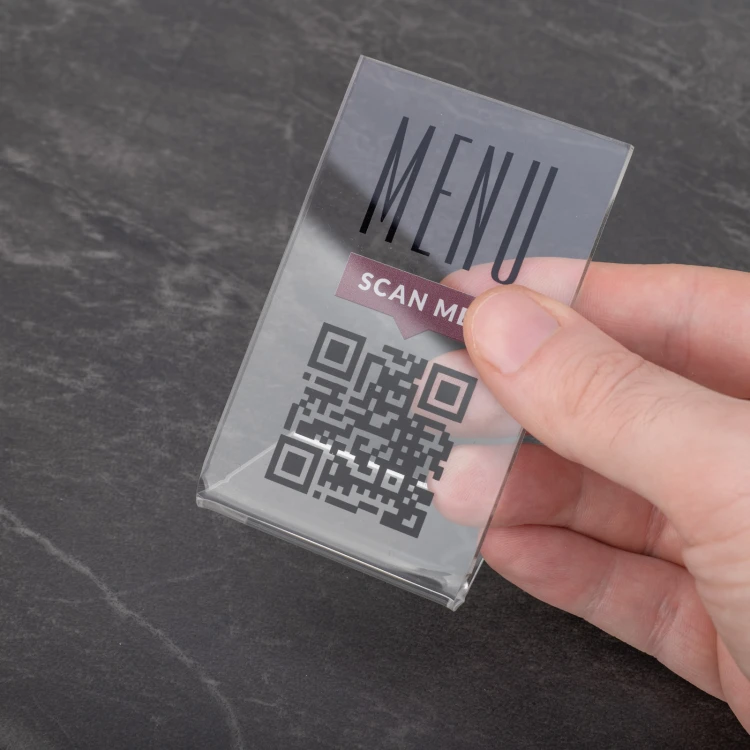 Menu Stand with QR Code - Transparent Plexi - Dimensions 55x90mm - ST053