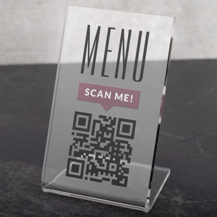 Menu Stand with QR Code - Transparent Plexi - Dimensions 55x90mm - ST053