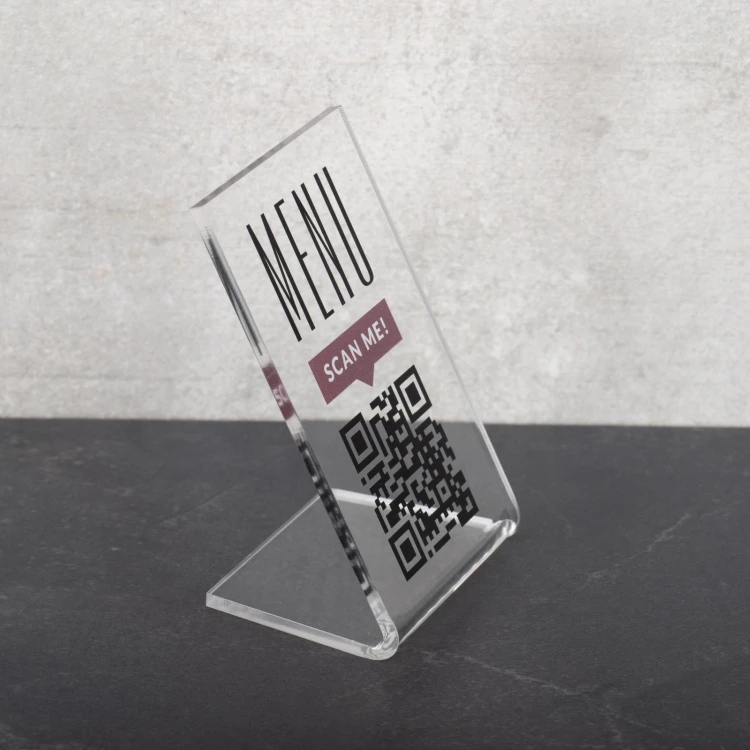 Menu Stand with QR Code - Transparent Plexi - Dimensions 55x90mm - ST053