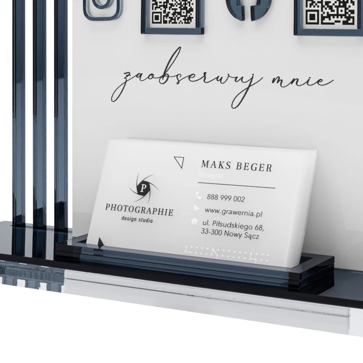 Acrylic stand with QR codes and space for business cards - H 23 cm - ST081