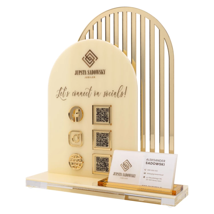 Acrylic stand with QR codes and space for business cards - H 23 cm - ST085