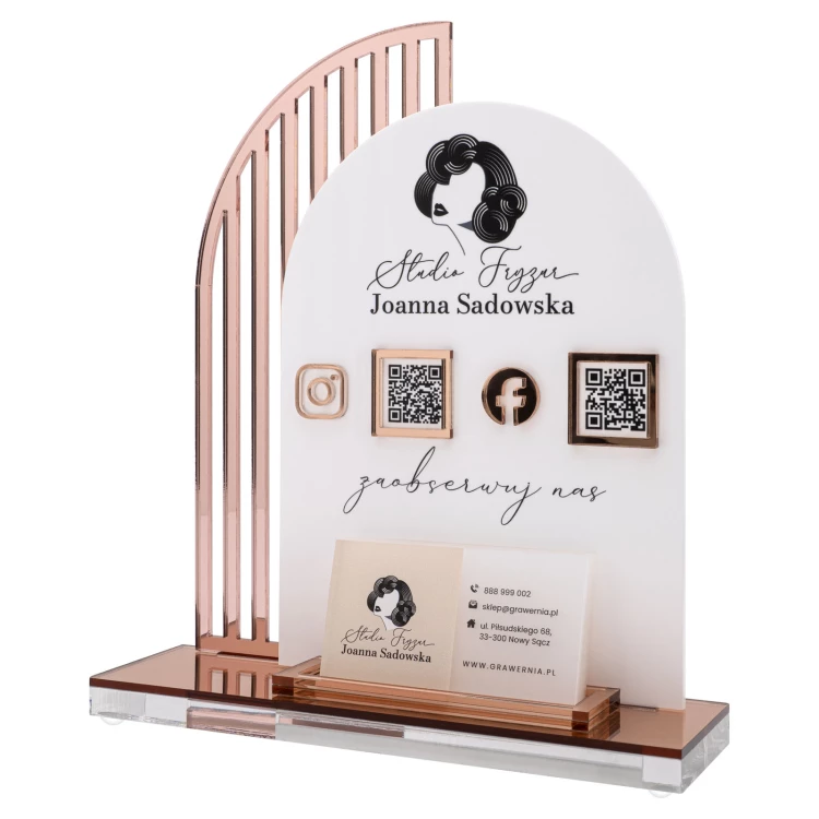 Acrylic stand with QR codes and space for business cards - H 23 cm - ST086