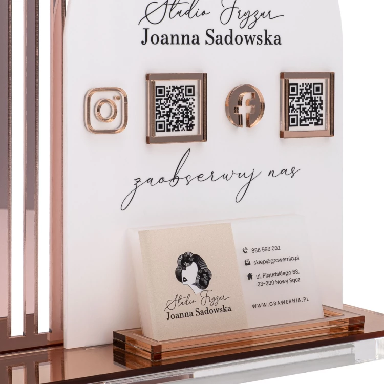 Acrylic stand with QR codes and space for business cards - H 23 cm - ST086