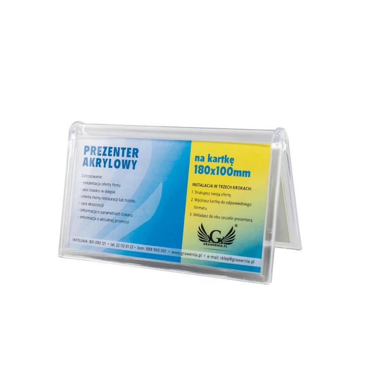 Stand, plastic display for a card of 180x100mm dimensions - model PR018