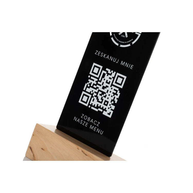 Information Stand with QR Code - Black Plexi on Wooden Pedestal - ST027