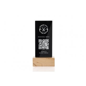 Information Stand with QR Code - Black Plexi on Wooden Pedestal - ST027