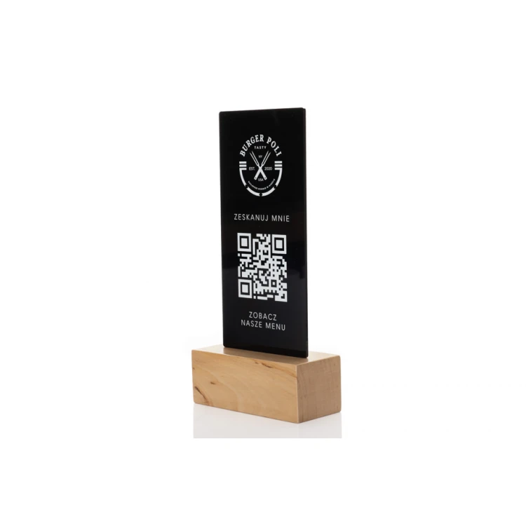Information Stand with QR Code - Black Plexi on Wooden Pedestal - ST027