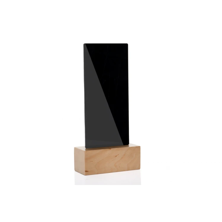 Information Stand with QR Code - Black Plexi on Wooden Pedestal - ST027
