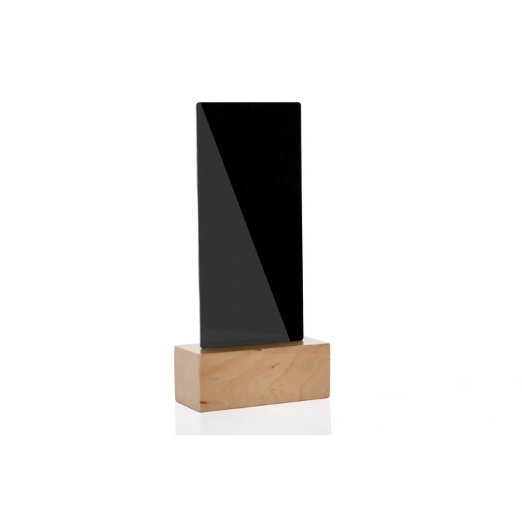 Information Stand with QR Code - Black Plexi on Wooden Pedestal - ST030