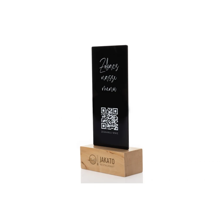 Information Stand with QR Code - Black Plexi on Wooden Pedestal - ST030