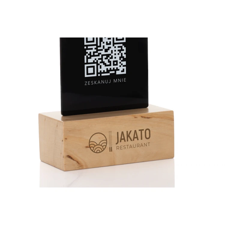 Information Stand with QR Code - Black Plexi on Wooden Pedestal - ST030