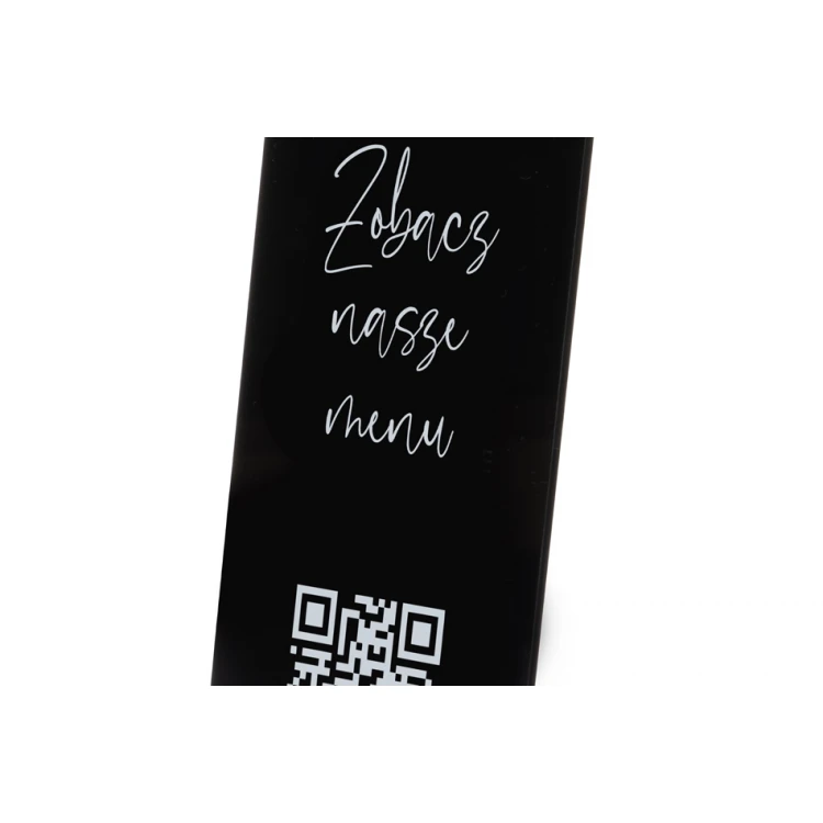 Information Stand with QR Code - Black Plexi on Wooden Pedestal - ST030
