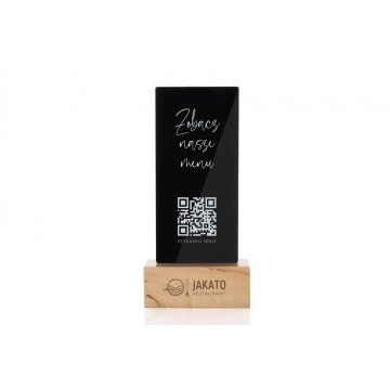 Information Stand with QR Code - Black Plexi on Wooden Pedestal - ST030