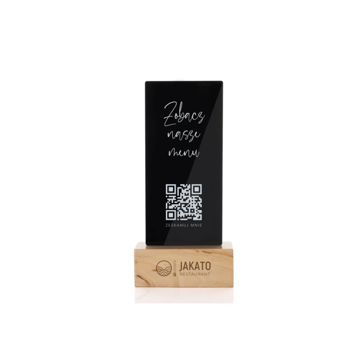 Information Stand with QR Code - Black Plexi on Wooden Pedestal - ST030