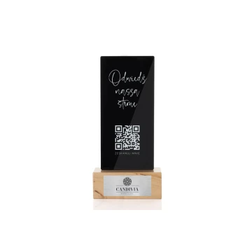 Information Stand with QR Code - Black Plexi on Wooden Pedestal - ST029