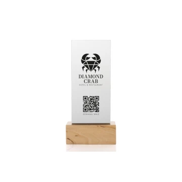 Information Stand with QR Code - Matte Plexi on Wooden Pedestal - ST031