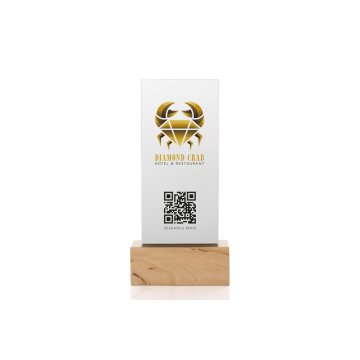 Information Stand with QR Code - Matte Plexi on Wooden Pedestal - ST032