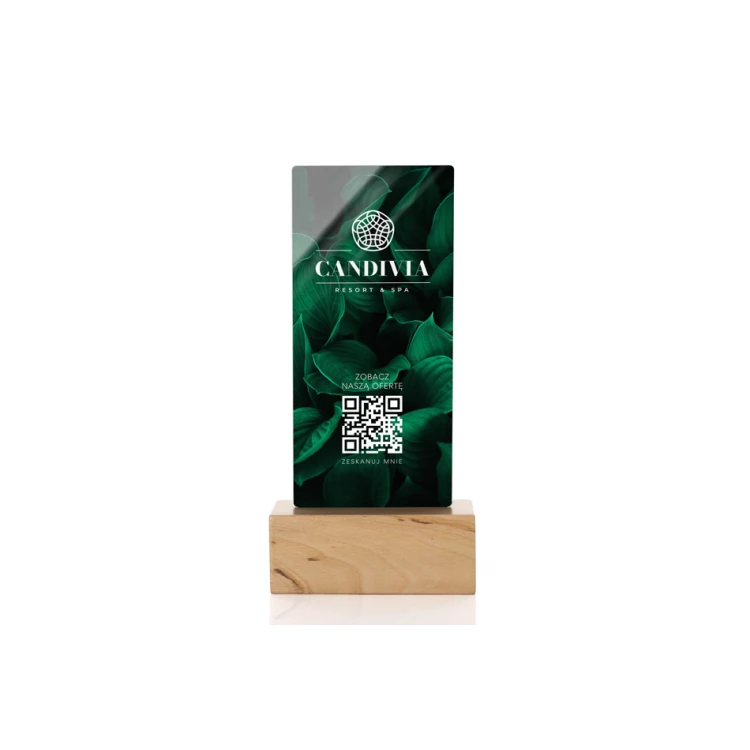 Information Stand with QR Code - Clear Plexiglass on Wooden Pedestal - ST034
