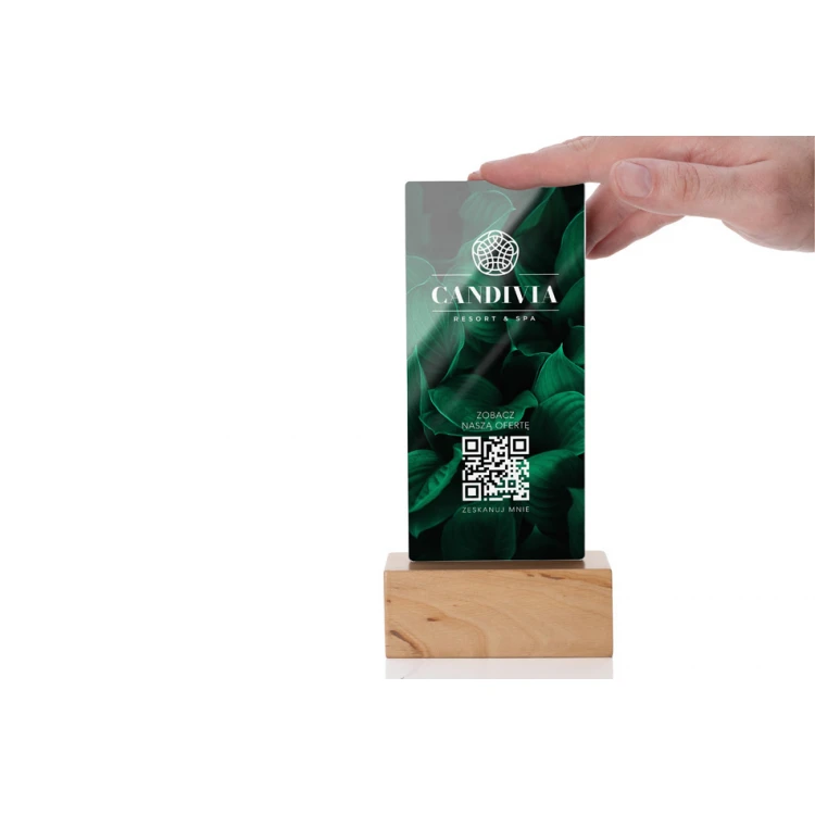 Information Stand with QR Code - Clear Plexiglass on Wooden Pedestal - ST034