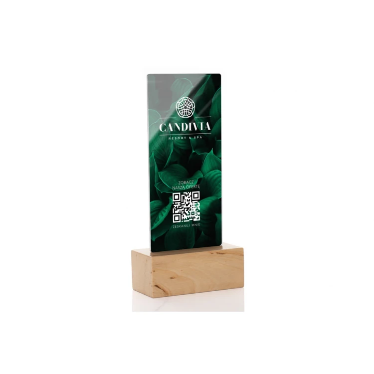 Information Stand with QR Code - Clear Plexiglass on Wooden Pedestal - ST034