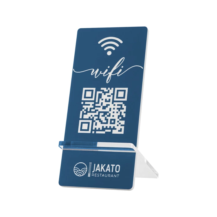Information stand with QR code - blue engraving laminate - size 50x110mm - ST060