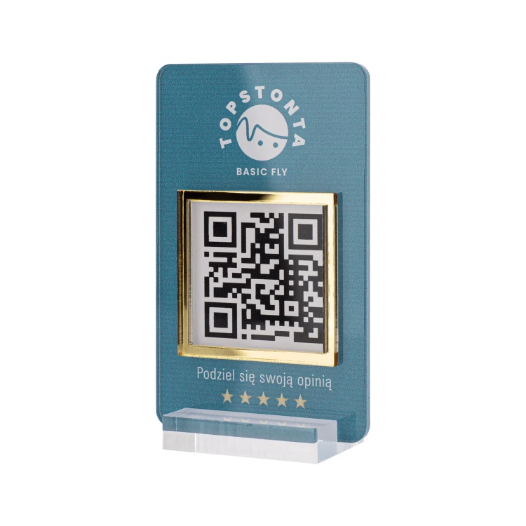 Information stand with QR code - transparent acrylic with UV print - dimensions 55x95mm - ST062