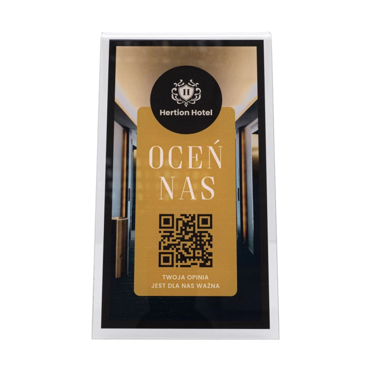 Information stand with QR code - transparent acrylic with UV print - dimensions 100x175mm - ST068