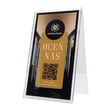 Information stand with QR code - transparent acrylic with UV print - dimensions 100x175mm - ST068