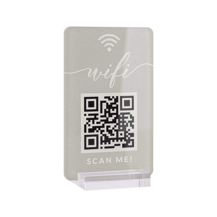 Information stand with QR code - transparent acrylic with UV print - dimensions 55x95mm - ST077