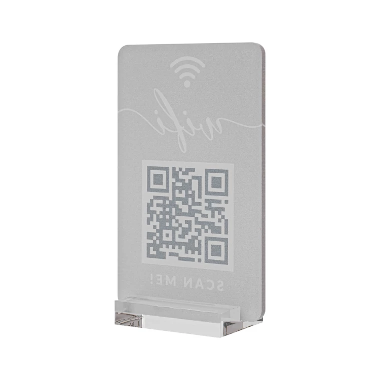 Information stand with QR code - transparent acrylic with UV print - dimensions 55x95mm - ST077