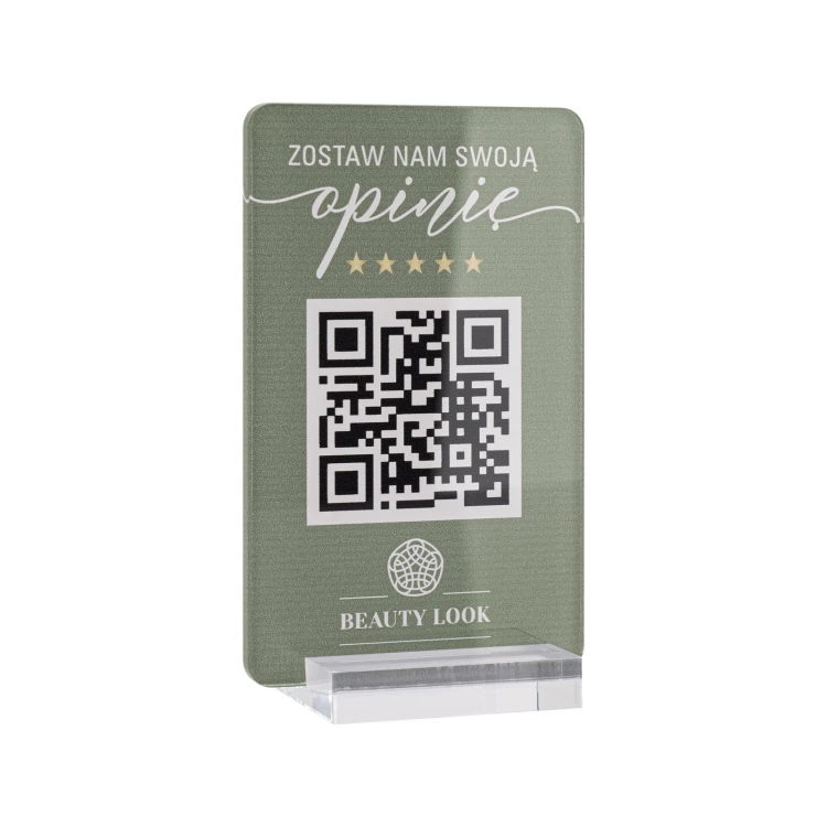 Information stand with QR code - transparent acrylic with UV print - dimensions 55x95mm - ST076