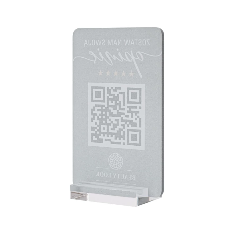 Information stand with QR code - transparent acrylic with UV print - dimensions 55x95mm - ST076