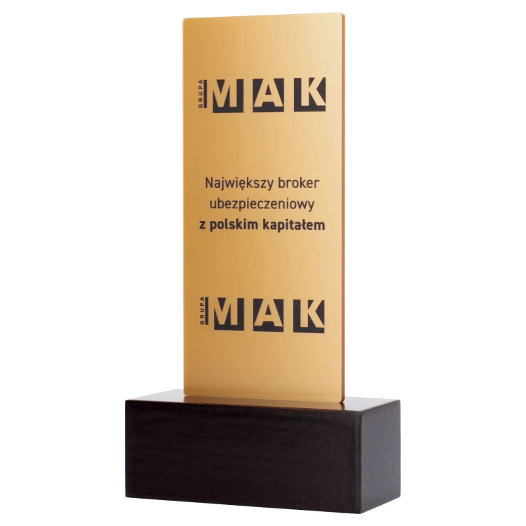 Information stand with company logo - gold acrylic on wooden pedestal - ST056