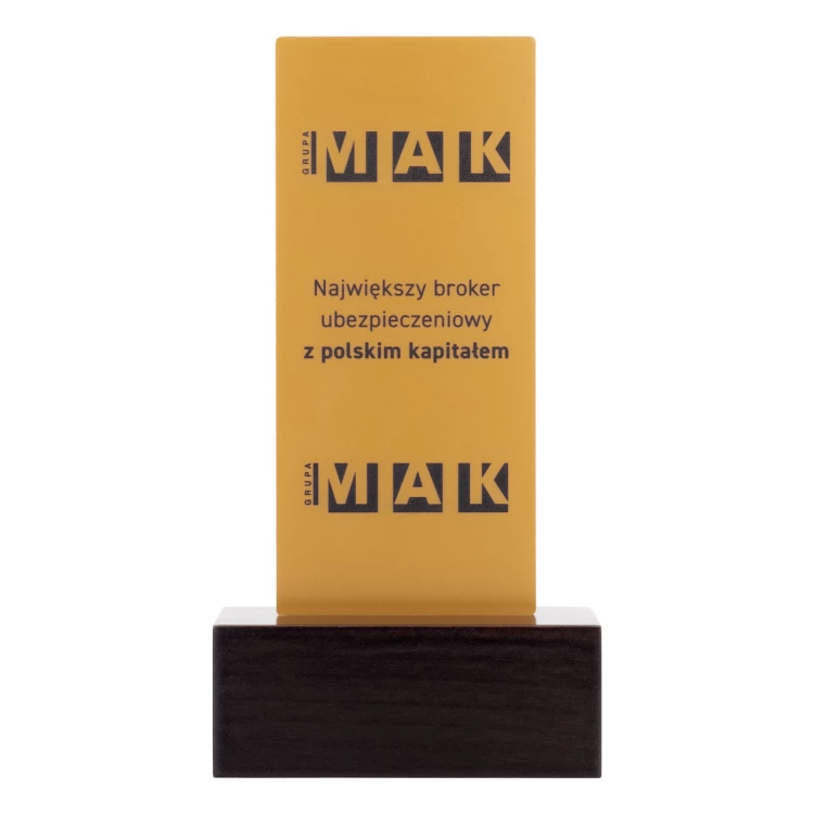 Information stand with company logo - gold acrylic on wooden pedestal - ST056