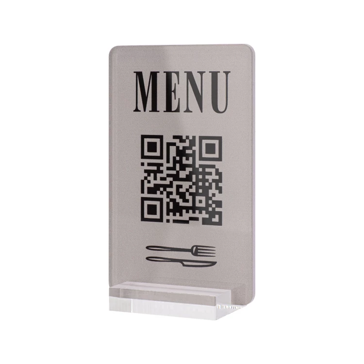 Menu stand with QR code - transparent acrylic with UV print - dimensions 55x95mm - ST063