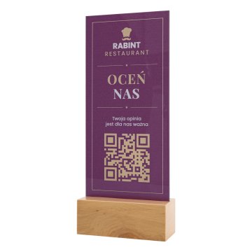 Menu stand with QR code - transparent acrylic with UV print - height 25 cm - ST064