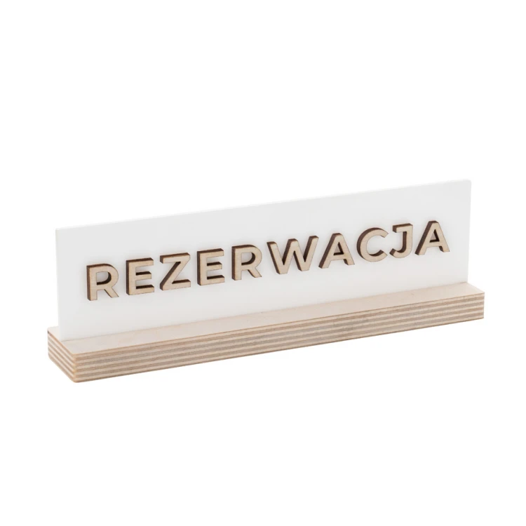 Reservation Stand - White Acrylic on Wooden Pedestal - ST043