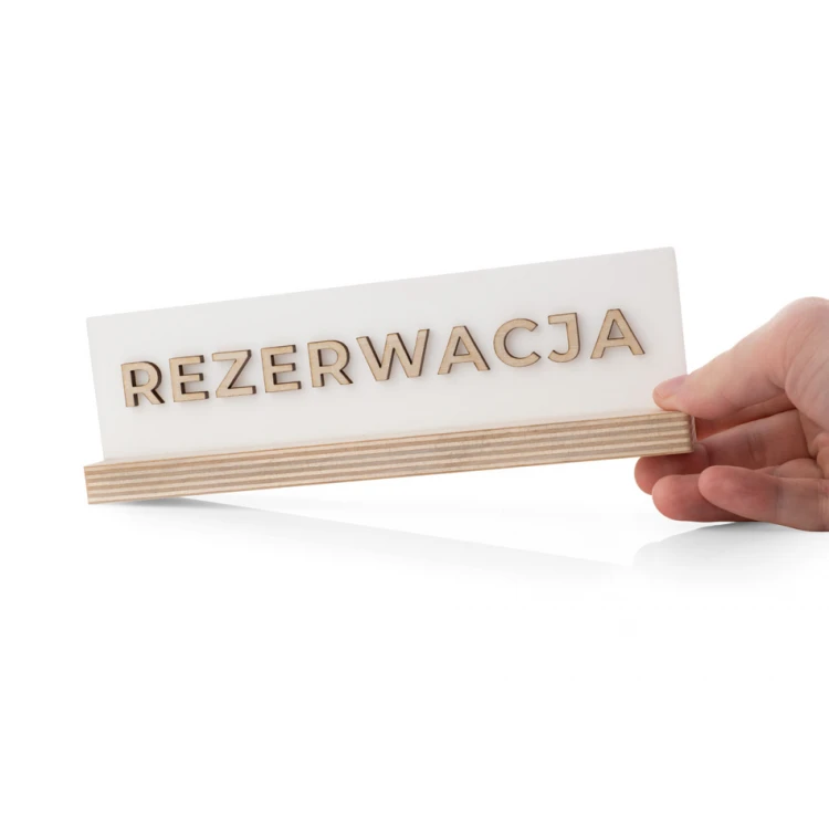 Reservation Stand - White Acrylic on Wooden Pedestal - ST043
