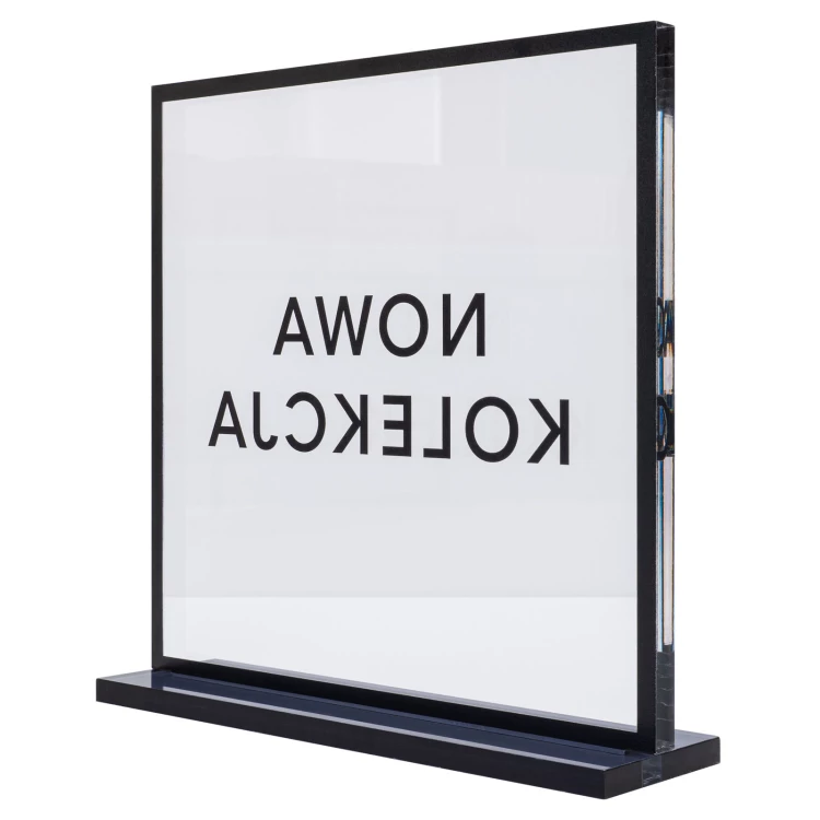 UV printed shop stand - smoked acrylic - height 20 cm - ST080