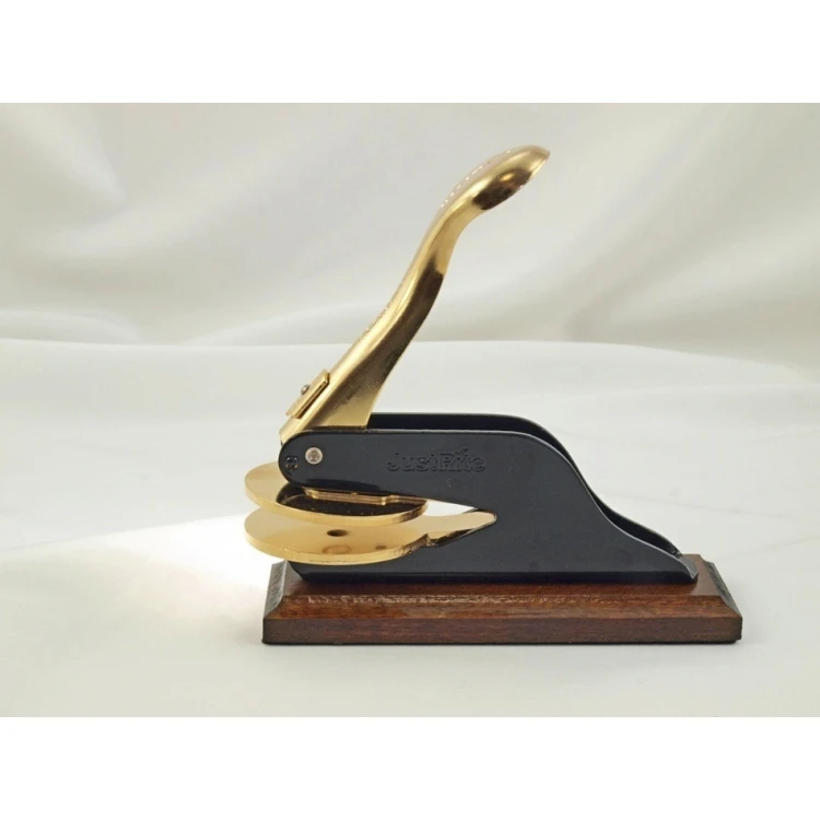 Just - Gold & Wood Dry Seal - Exclusive Desk Stamp with Wooden Stand