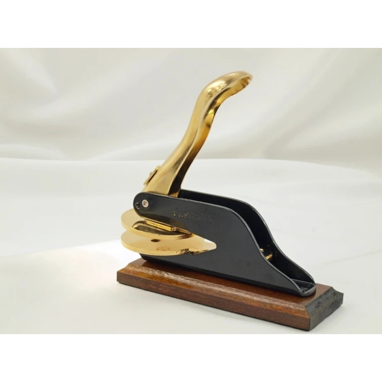 Just - Gold & Wood Dry Seal - Exclusive Desk Stamp with Wooden Stand
