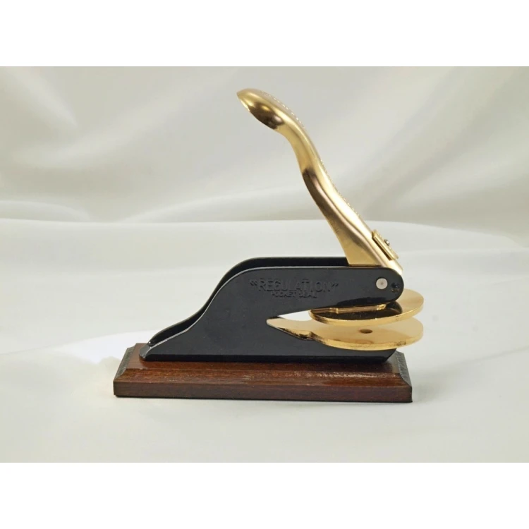 Just - Gold & Wood Dry Seal - Exclusive Desk Stamp with Wooden Stand