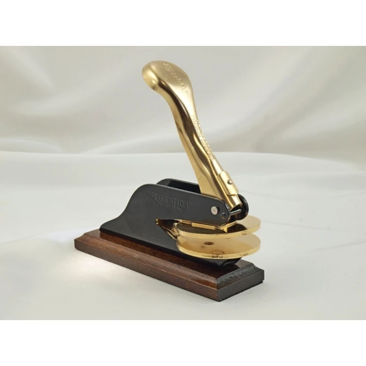 Just - Gold & Wood Dry Seal - Exclusive Desk Stamp with Wooden Stand