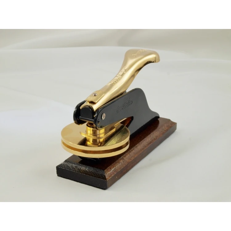 Just - Gold & Wood Dry Seal - Exclusive Desk Stamp with Wooden Stand