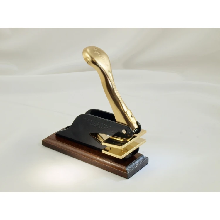 Just - Gold & Wood Dry Seal - Exclusive Desk Stamp with Wooden Stand