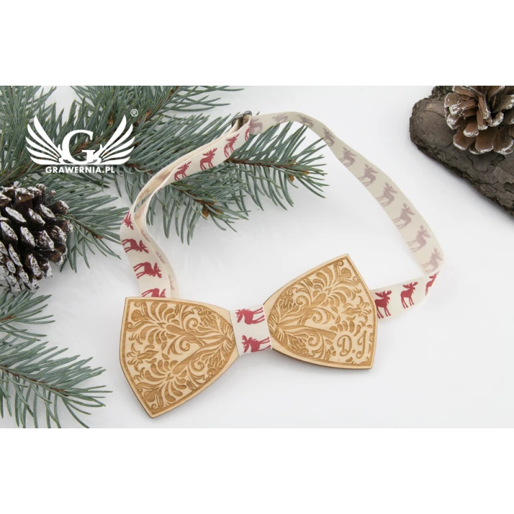 Christmas Laser Engraved Bow Tie - Leaves - MDR036