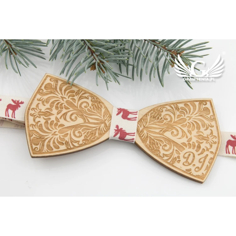 Christmas Laser Engraved Bow Tie - Leaves - MDR036