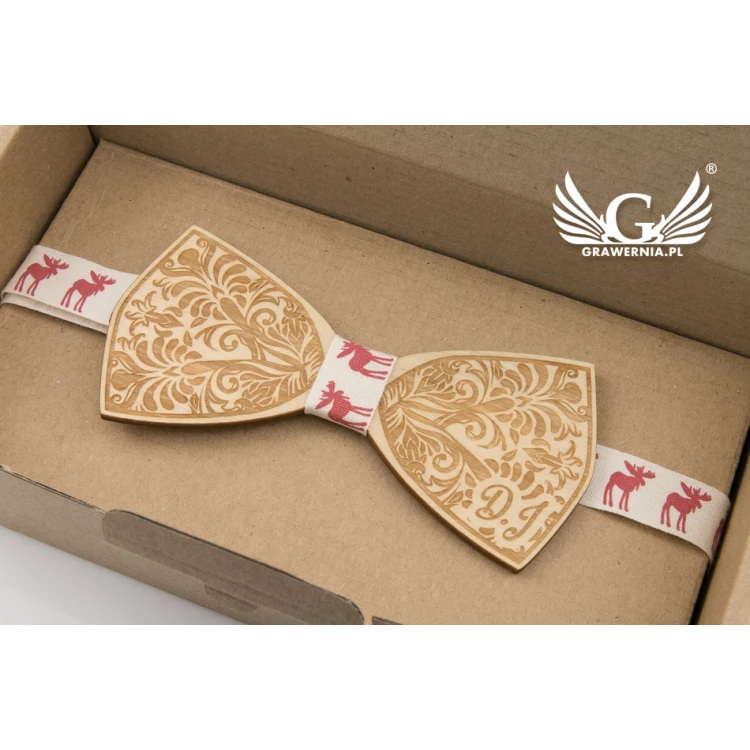 Christmas Laser Engraved Bow Tie - Leaves - MDR036