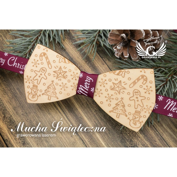 Christmas Laser Engraved Bow Tie - Winter - MDR039