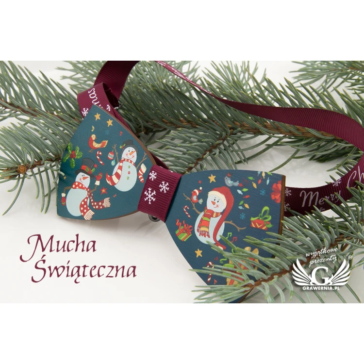 Christmas Bow Tie with UV Print - Snowmen - MDR033